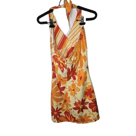 VTG Y2K Old Navy Reversible Halter Dress XS/S Floral Hawaiian Stripe Sleeveless - Picture 4 of 8
